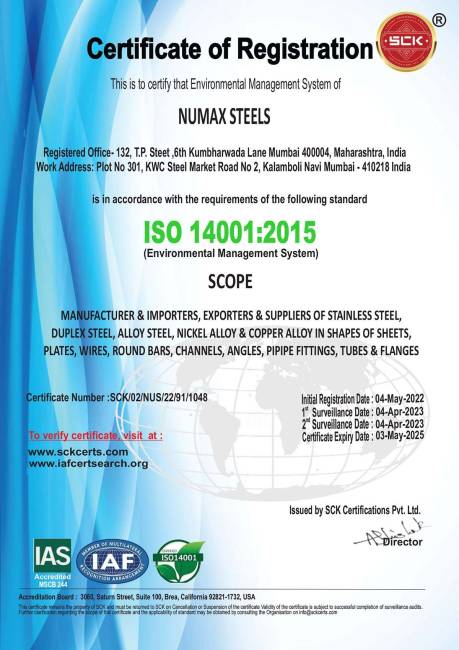 Numax Steels 14001:2015