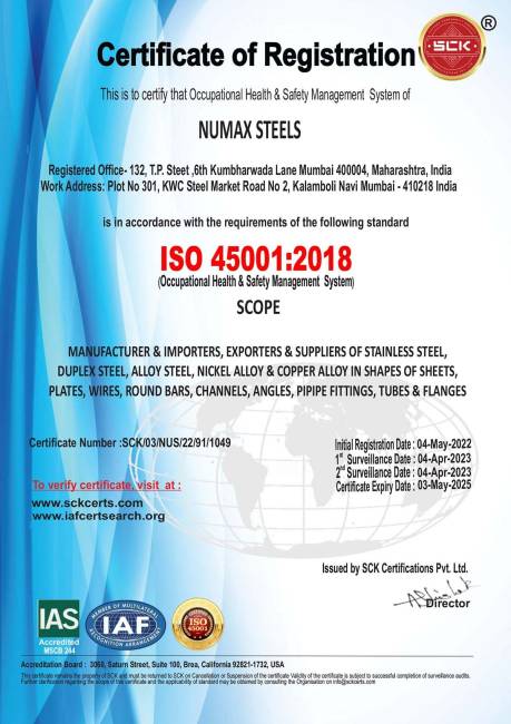 Numax Steels 45001:2018